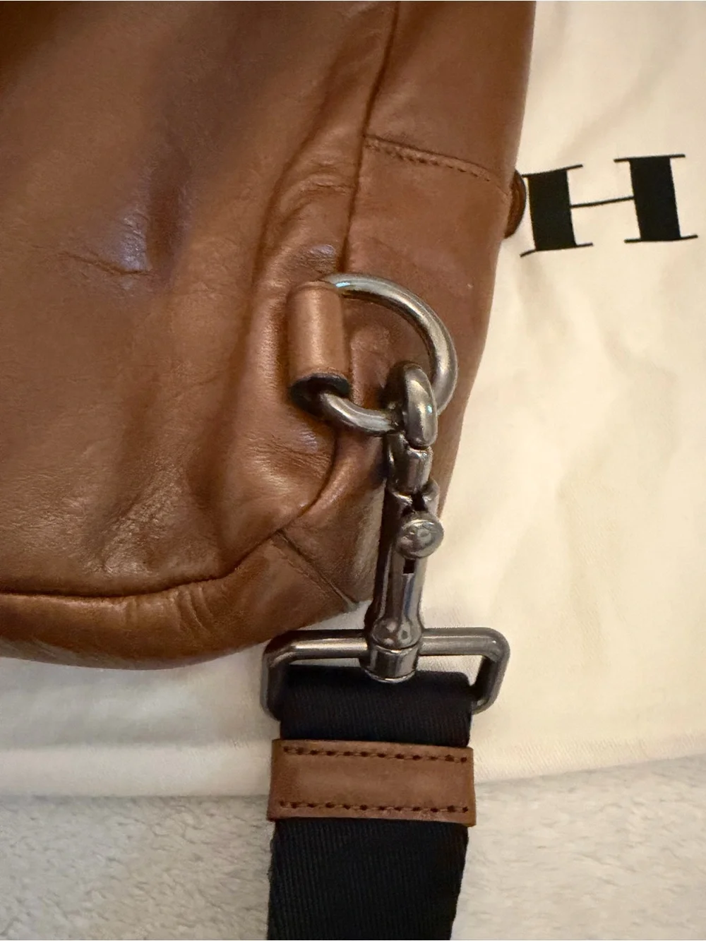 Coach Brown Leather Belt Bag with Black and Tan Stripes